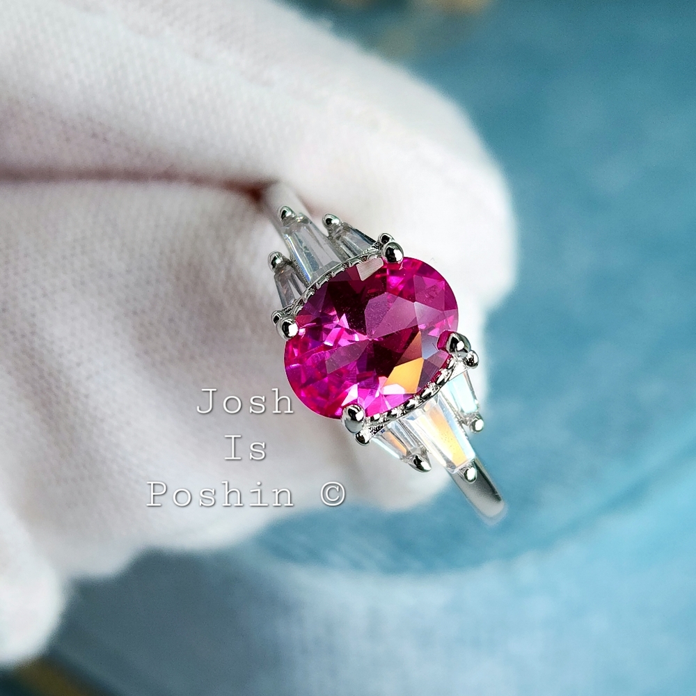 Genuine oval pink sapphire ring in sterling silver - Picture 7 of 10